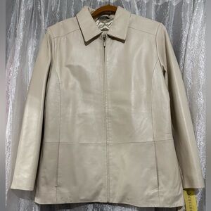 Excelleds Women's Cream Leather Jacket
